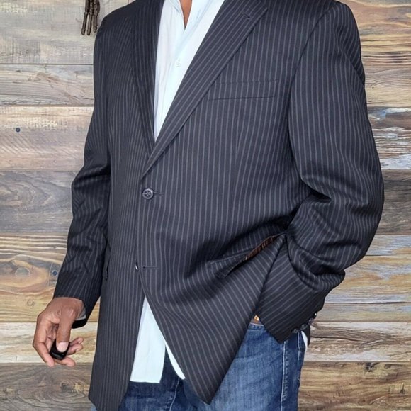 Joseph Jos. A. Bank Wool Black Striped Blazer Sport Jacket Size 44L